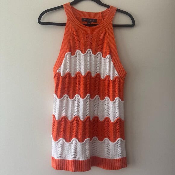 Tommy Hilfiger Women's Cotton Scallop-Stripe Sweater Tank Top sz L Cable Knit - Picture 2 of 11